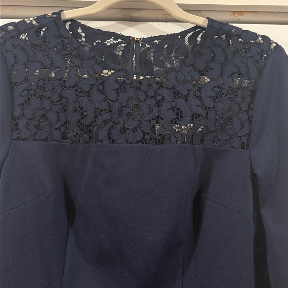 NWT Trina Turk Navy Blue Ponte Lace Trim Long Sleeve Dress 2 - Picture 5 of 10